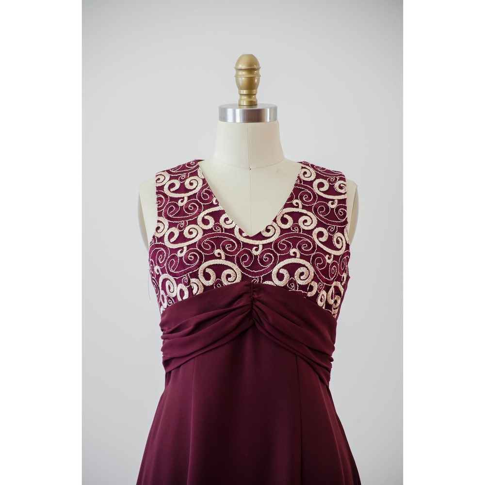 90s y2k vintage dark red‎ burgundy gold embroidered bridesmaid dress gown - Picture 2 of 9